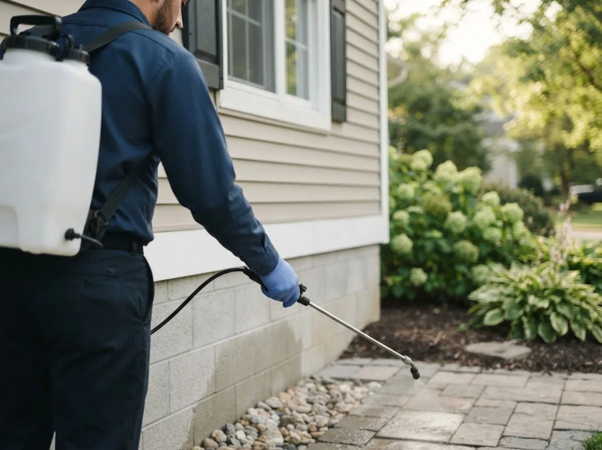 Pest control technician inspecting a home in Maple Park, IL